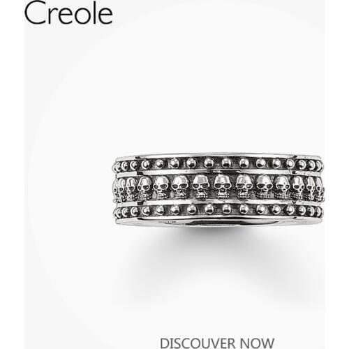 The Band Ring Miniature Skulls,2019 Brand New 925 Sterling Silver Punk Rebel Street Fashion Jewelry Blackened Gift For Women