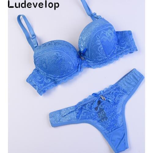 New Sexy Seamless Bra and Thong Set Underwear Women Satin Lace Push up Bras Bikini Lingerie Set brand Quality 32 34 36 38 ABC