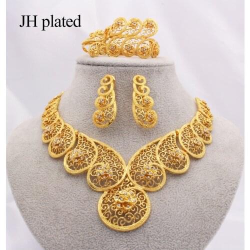Dubai gold color jewelry sets for women Africa Ethiopian wedding gifts Necklace earrings ring Bracelet sets party jewellery