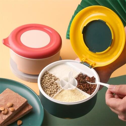 Four Grid Seasoning Box Pepper Salt Spices Storage Container Organizer Jar With Lid Spoon Kitchen Gadget Sets баночки для специй