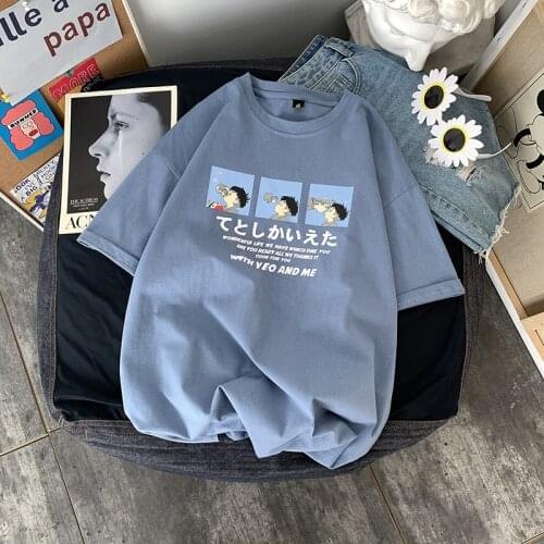 2021 Summer New Trend Pure Cotton Polyester Blend Loose Cartoon Boy Couple All-Match Short-Sleeved T-shirt