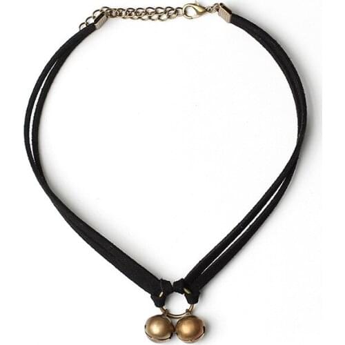 Fashion Harajuku Style Black Velvet Chokers Vintage Gold Color Bell Pendant Necklaces For Women Trendy Handmade Necklace Jewelry