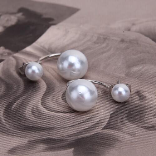 Fashion Ear Jewelry Double Side Star Models Imitation Simulated Pearl Ball Earrings Gold Silver-color Stud Earring For Women