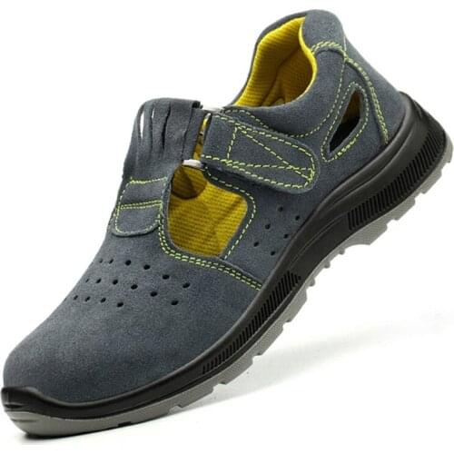 Mens leisure breathable safe sandals cow suede leather steel toe cap working safety shoes summer security boots protect footwear