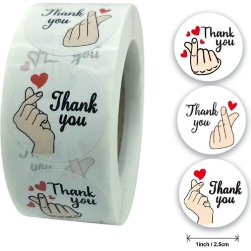 New 3 Styles Love Gesture Thank You Stickers 500pcs 1 Inch for Business Packaging Envelope Seal Labels Cute Stationery Sticker