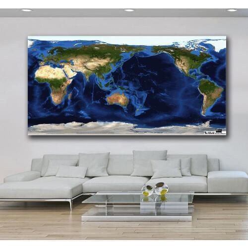 Wall art World Topography and Bathymetry Map Paiting Home Decor On Canvas Modern Wall Art Canvas Print Poster Canvas Painting