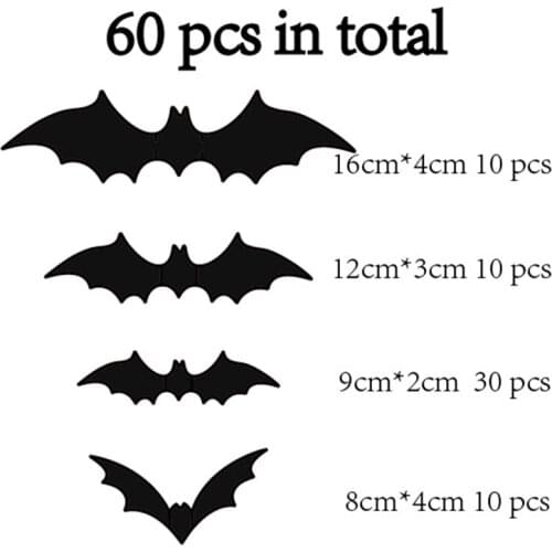 Newly 3D Bats Wall Sticker Removeble Self-Adhesive Sticker Creative Halloween Art Wall Decoration for Home Bedroom Bathroom
