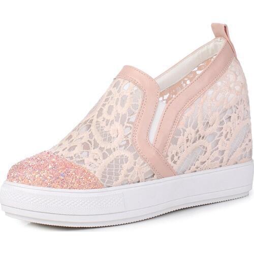 Increased in the spring of 2018 the new joker with sequins round head high thick bottom 32 18312-45 single shoes wet