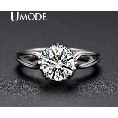 UMODE Engagement Rings for Women Simple Big Cubic Zirconia Rings Promise Round Clear Cubic Zirconia Wedding Band Jewelry UR0405