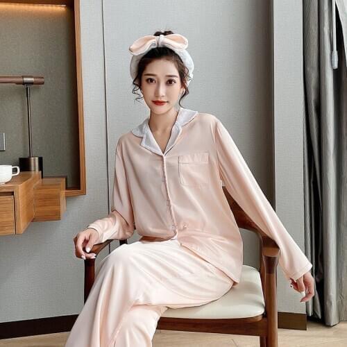 Women Velvet Pajamas Long-sleeved Trousers Sleepwear Solid Lapel Pijamas Two Piece Satin Lounge Wear Simple Loose Home Clothes