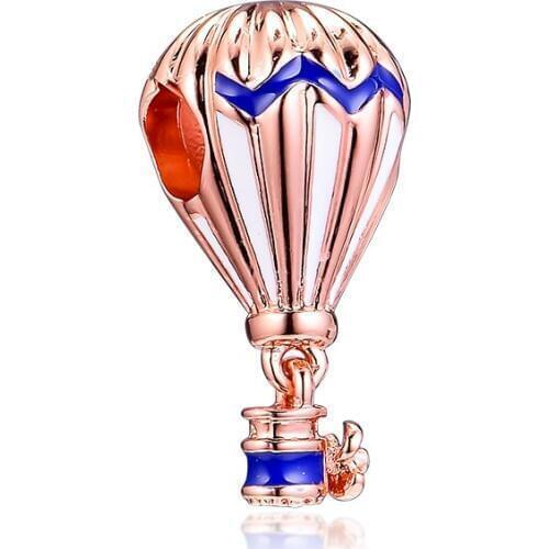 Fits For Pandora Charms Bracelets Blue Hot Air Balloon Rose Beads 100% 925 Sterling-Silver-Jewelry Free Shipping