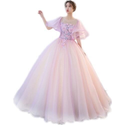 Luxury light pink butterfly sleeve sakura embroidery ball gown sissi princess medieval dress Renaissance Gown princess Victorian