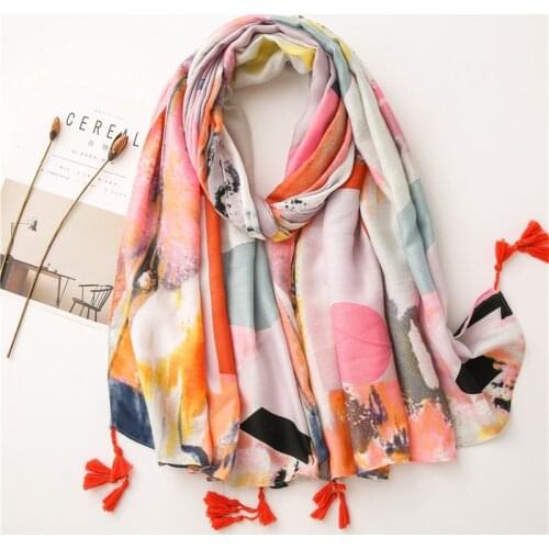 Luxury Brand Autumn and Winter Printing Scarves Retro Women Cotton Linen Scarf 180*90cm Female Beach Shawls Foulard Bandana