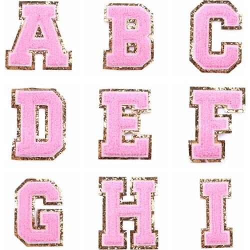 Pink English Letters Alphabet Sequined Patches Embroidered Iron On Letters Patch For Clothing Stripes For Jacket Applqiues DIY