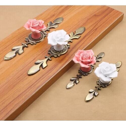 White / Pink Bronze Rose Cabinet Handles and Knobs High Quality Furniture Handles