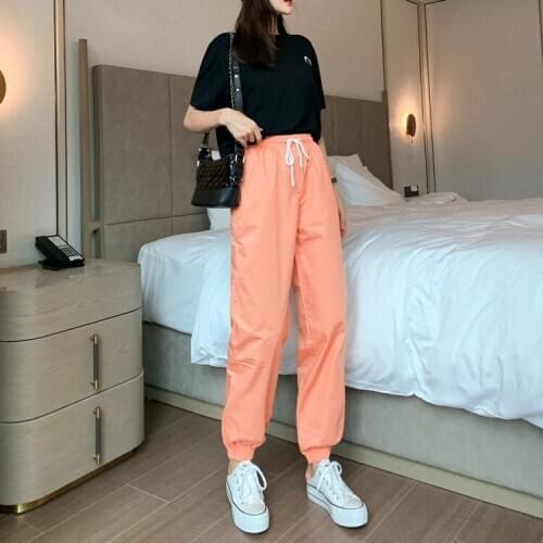 Sports Korean Womens Casual Trousers Cotton Loose Sweat Pants Sweat-absorbent Breathable Elastic Waist Wide Leg