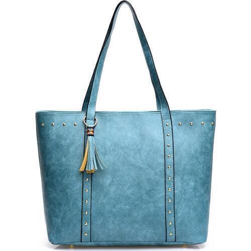 Amberler Women Handbags PU Leather Tote Bags Famous Deaigner Ladies Shoulder Bag Fashion Tassel Rivet Female Messenger Bags New