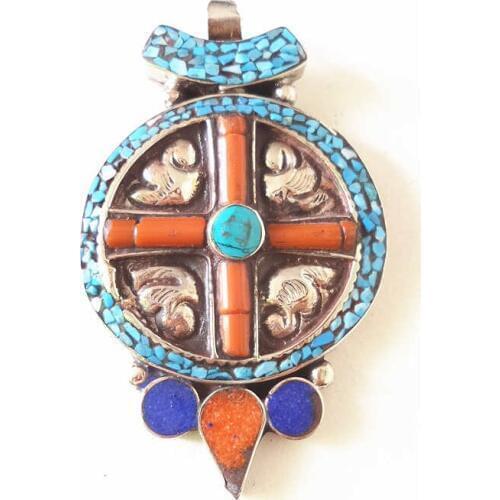TBP772 Indian Vintage Jewelry Copper Inlaid Colorful Stone Pendants Big