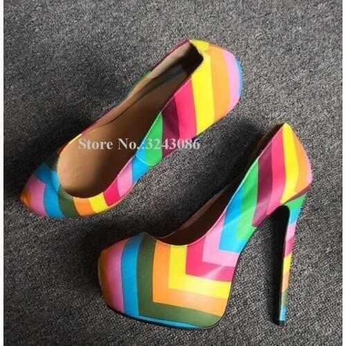 Fashion Rainbow Color Stiletto Heel Pumps Lady New Mixed Color Slip-on High Heels Dress Shoes Women Single Shoes Real Photos