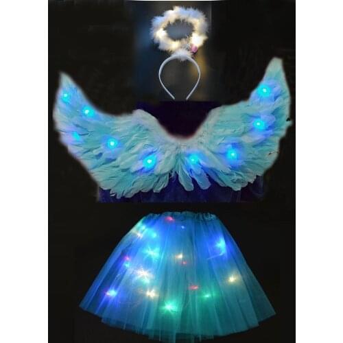 LED Light Princess Girl Luminous Angel Wing Tutu Skirts Cosplay Carnival Wedding Costume Birthday Glow Party Christmas New Year