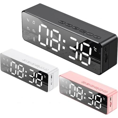 B119 Mirror Wireless Bluetooth Speaker Protable Mini Alarm Clock Reminder Temperature Display Adjustable Brightness Support TF