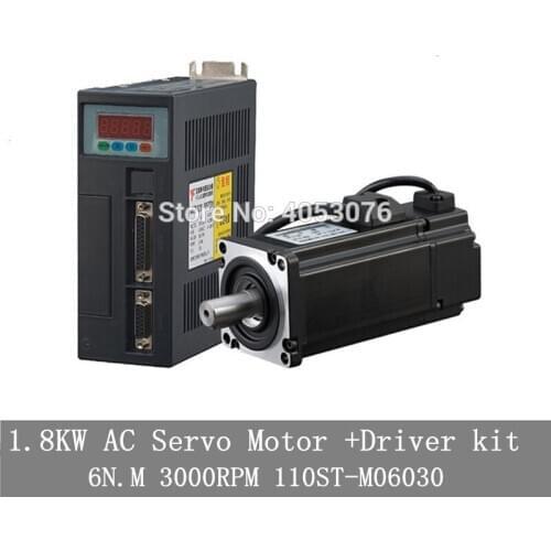 1.8KW AC Servo Motor 6N.M 3000RPM 110ST-M06030 AC Motor +Matched Servo Motor Driver+3M Cable Complete Motor kits High Quality