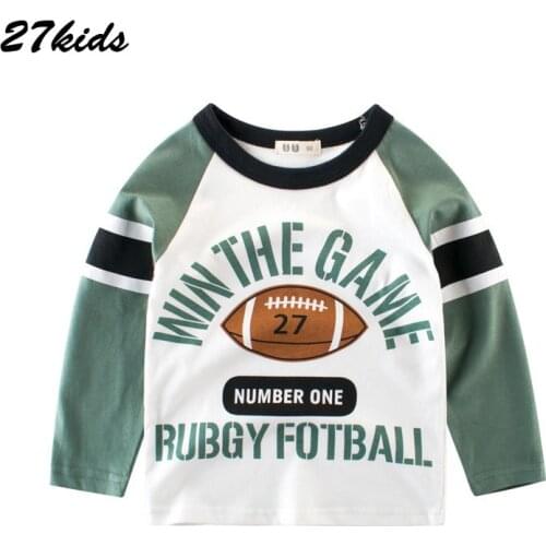 27kids 2-9Year Boys Cotton T Shirts Children rugby football T Shirts Long Sleeve Clothing Boys Printed T Shirts Baby Boy Tops