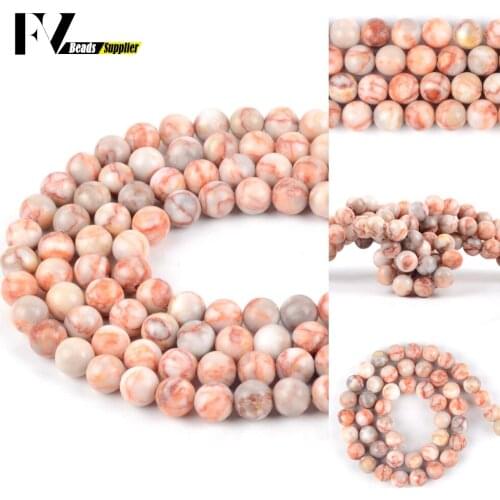 4-12mm Natural Red Web Rhodonite Loose Spacer Round Stone Beads For Jewelry Making DIY Bracelets Necklace Needlework 15"