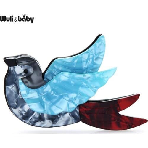 Wuli&baby Acrylic 2-color Flying Bird Brooches For Women Men Classic Bird Party Office Brooch Pins Gifts
