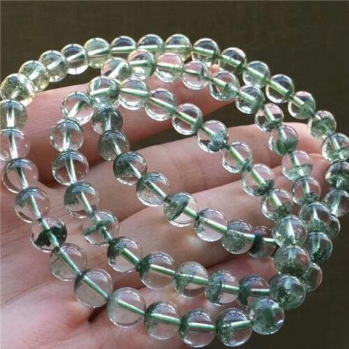 3rows Natural Green Phantom Ghost Quartz Crystal stone Bracelet 7.9mm