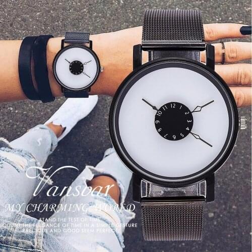 Dropshipping Creative Women Black Mesh Belt Wristwatches Unique Dial Design Minimalist Lovers' Quartz Watch Reloj Mujer