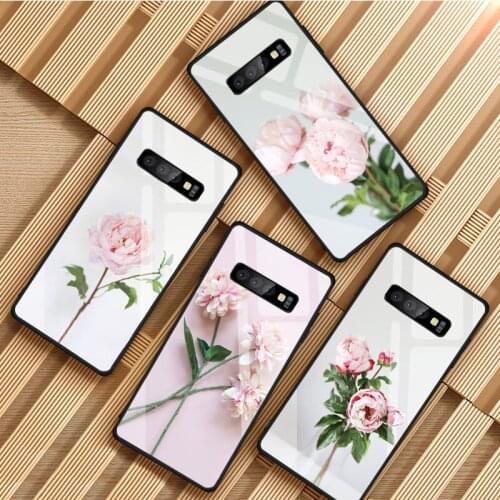 Pink Flower Peony Tempered Glass Phone Case For Samsung Galaxy S8 S9 S10 S20 PLUS J8 J6 J4 2018 NOTE 8 9 10 Cover Shell