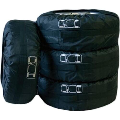 CHIZIYO 4Pcs/set Black Taffeta Spare Tyre Cover Dust-Dirty Tire Storage Bag Size Adjustable Fit For 13 "-16" 16 "-19" Tire
