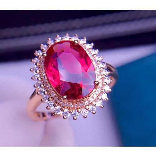 E418 Fine Jewelry Real 18K Rose Gold AU750 100% Natural Red Tourmaline Gemstone 4.1ct Female Rings for Women Fine Ring