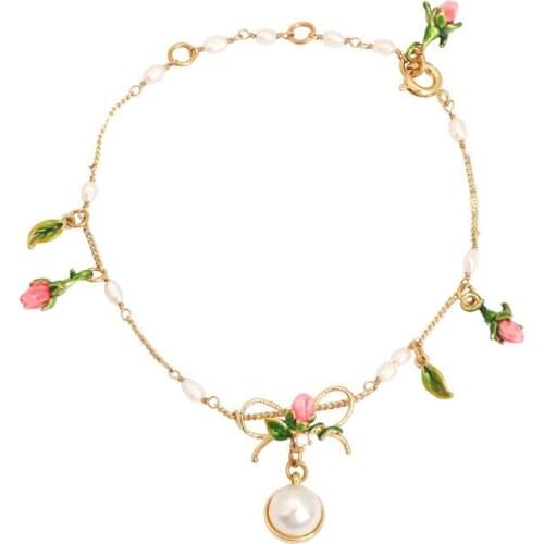 European and American Sweet Personality New French Design Enamel Freshwater Pearl Pendant Bracelet Bracelet Summer Sweet Jewelry