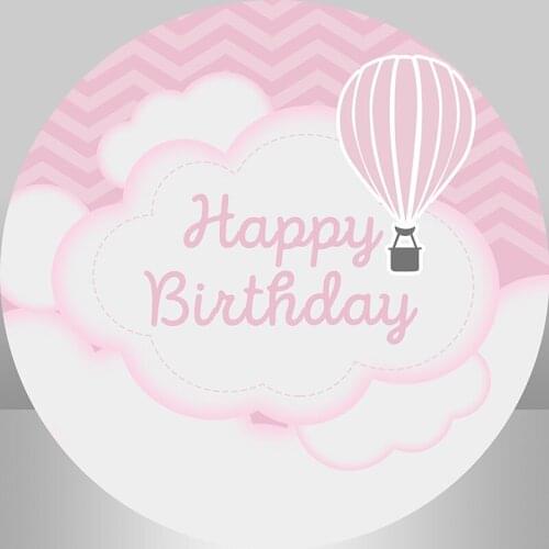 Pink Hot Air Balloon Birthday Party Background for Photo Studio Sky White Clouds Baby Shower Circle Round Backdrop Cover