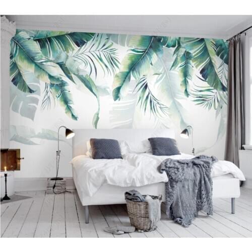 Xuesu Customized personality wallpaper wall covering Nordic minimalist hand-painted banana leaves TV background wallpaper