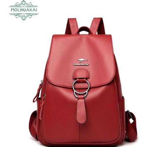 Classic Elegant Ladies Backpack High Quality PU Leather Fashion Sac A Main New Brand Flip Designer Bag Mochilas Feminina Preppy