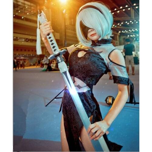 Game NieR:Automata YoRHa Type A No. 2 Cosplay Costume 2B Tights Cheongsam Women Chinese Dress Black Halloween Costumes