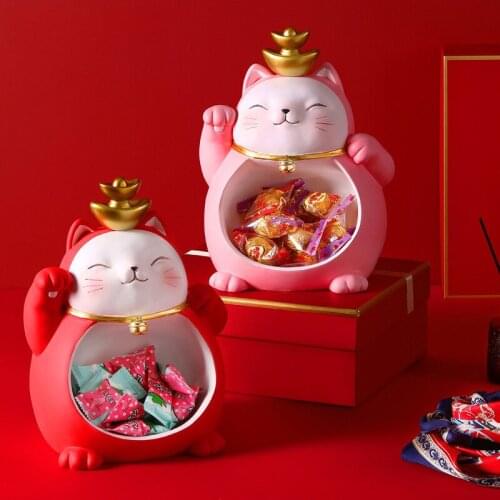 Creative Fortune Cat Statue Resin Candy belly sculpture Crafts Simple Living Room Ornaments Home Office Store Decors Decorations