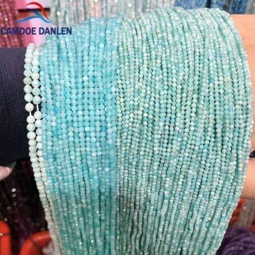 High Quality Natural Stone Faceted Russian Amazonite Round Beads For Jewelry Making 2/3/4mm DIY Necklace Bracelet Earring