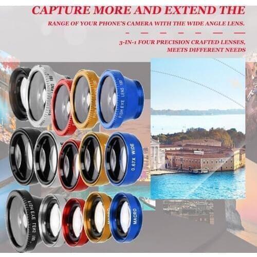 3 in 1 Multi Function Phone Lens Kit Fisheye Lens + Macro Lens + Wide Angle Lens Turn Phone into Professional Camera
