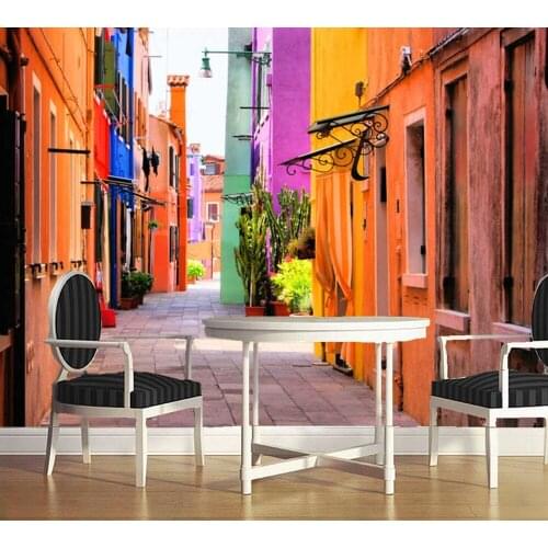 Papel de parede Colorful streets in Burano city building 3d wallpaper mural,living room bedroom kitchen wall papers home decor