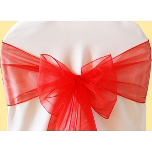 NEW RED ORGANZA CHAIR SASHES BOW COVER BANQUET