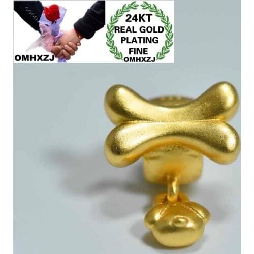 OMHXZJ Wholesale CA345 European Fashion Woman Man Party Birthday Wedding Gift Dog Bone DIY Accessories 24KT Gold Pendant Charm