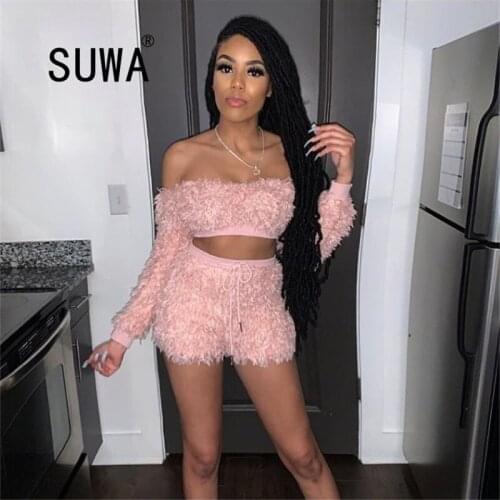 Casual summer sexy club pink outfits two piece sets women crop top and 2 piece shorts set 2020 women matching sets