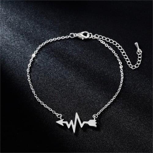 QIMING Heartbeat Arrow Bracelets Women Nurse Doctor Gift Medical Jewelry ECG Charm Bracelet Bangle Stainless Steel Jewelry