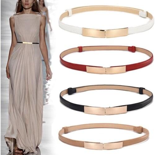 Elastic Women Belts Thin Skinny Chain Ladies Dress Waist Belt Leather Alloy Buckle Gold Female Belts ceinture femme pasek damski