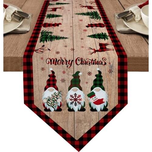 Christmas Snowflake Gnome Vintage Plank Table Runners Wedding Decoration Table Cover Christmas Decorations for Home Table Cloth