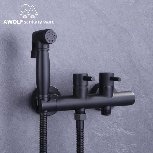Bidet Faucet Handheld Toilet Bidet Sprayer Washer Brass Double Handle Double Hole Douched kit Shattaf Shower Mixer Tap SetAP2150
